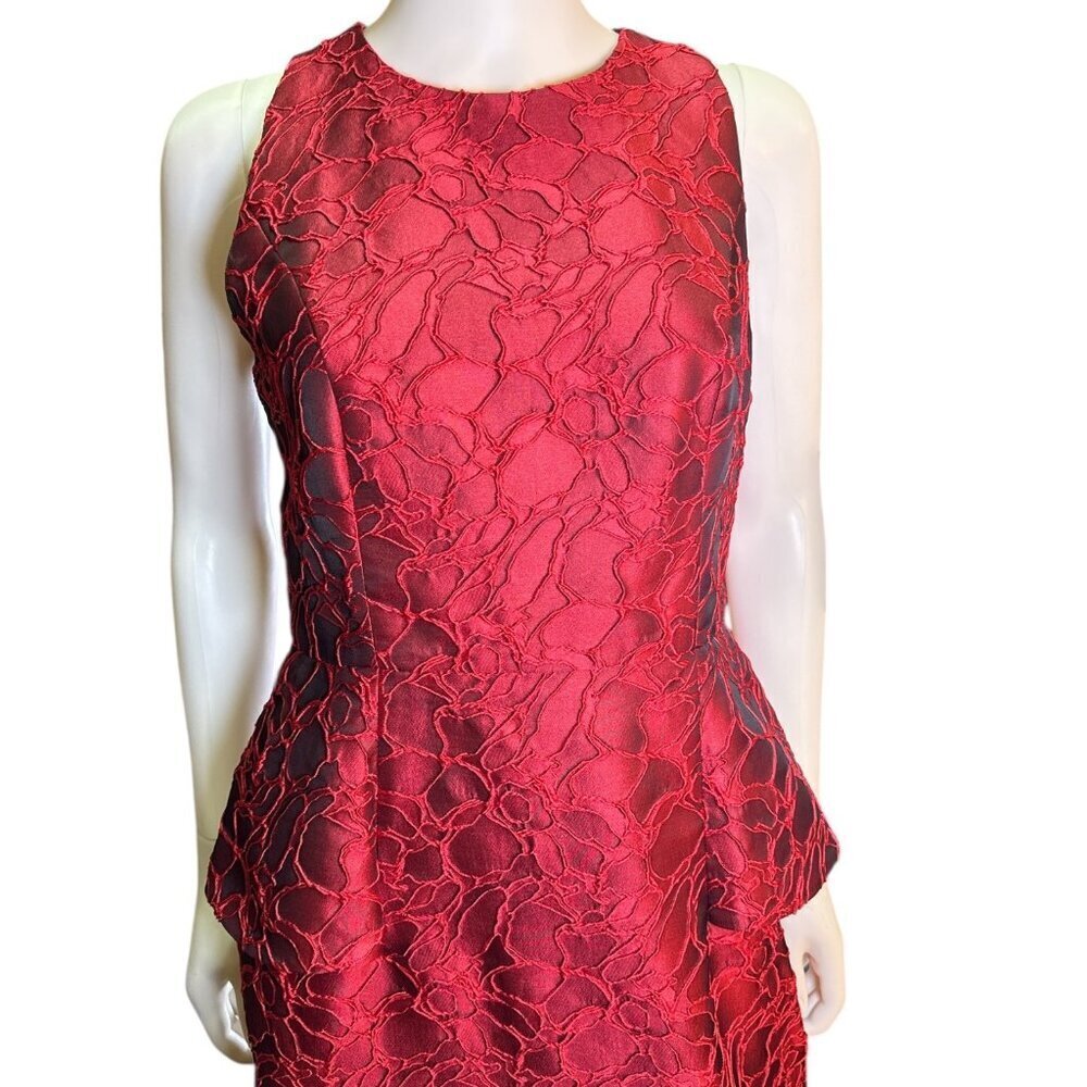 Carmen Marc Valvo Red Lace Peplum Dress Size 8 Womens Floral Christmas EUC